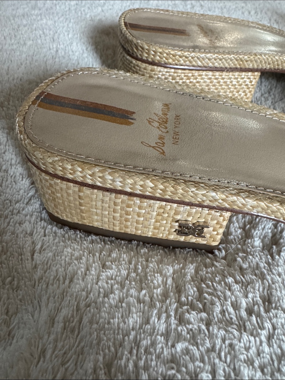Sam Edelman Beige Straw Slide Mules with Beaded Buckle - Picture 6 of 6